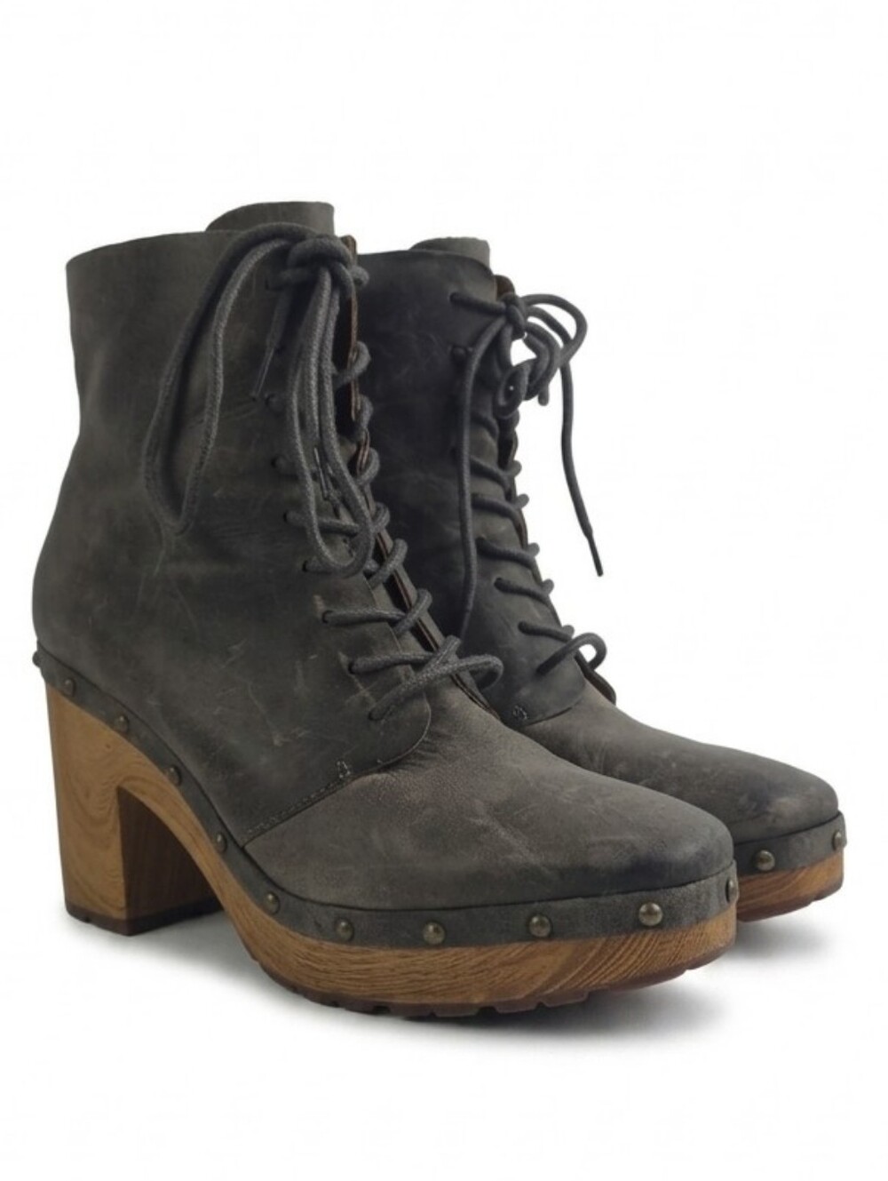 Kork-Ease Sherborn Dark Grey Burnished Leather Women's Booties Size 10.